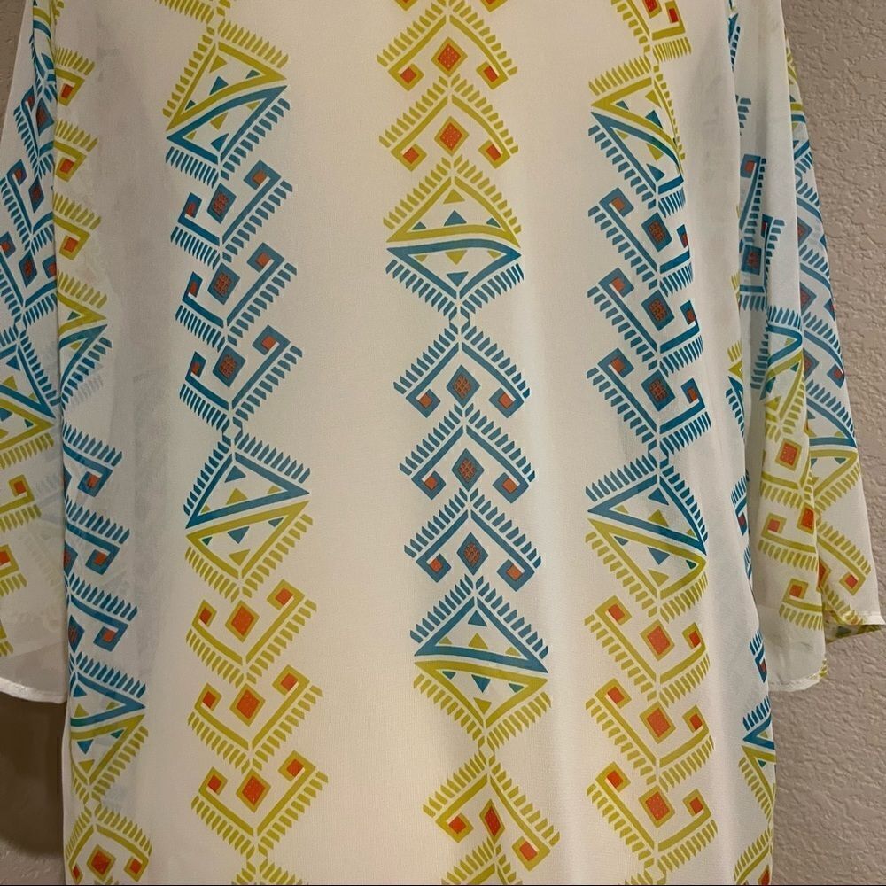 Peach Love California Aztec Geometric Kimono Sheer Ivory Chiffon Boho USA M - Picture 5 of 11